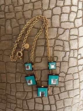 Marc By Marc Jacobs Gold-Tone Necklace with Teal Square Pendants